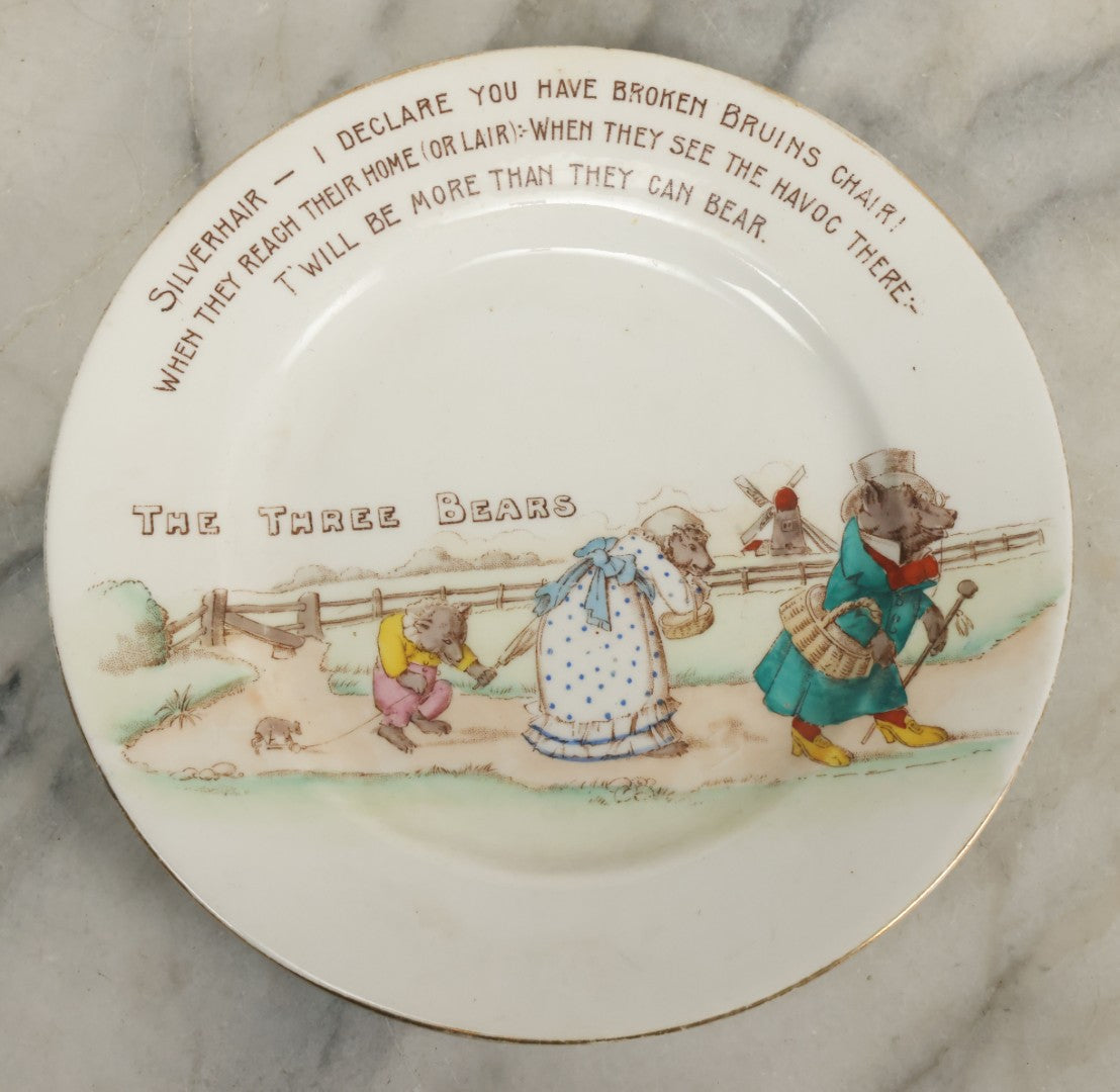 Lot 023 - Antique English Transferware Child's Nursery Plate With The Three Bears, Goldilocks, The Foley China, England, rd. 397892