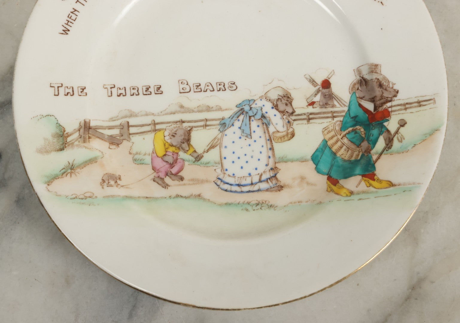 Lot 023 - Antique English Transferware Child's Nursery Plate With The Three Bears, Goldilocks, The Foley China, England, rd. 397892
