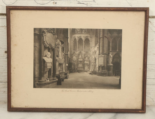 Lot 091 - Antique Framed Photographic Print, The Poet's Corner, Westminster Abbey, London, England, Copyright 1900 By A.W. Elson & Co., Boston, Overall Dimensions 12-1/2" x 9-1/2"