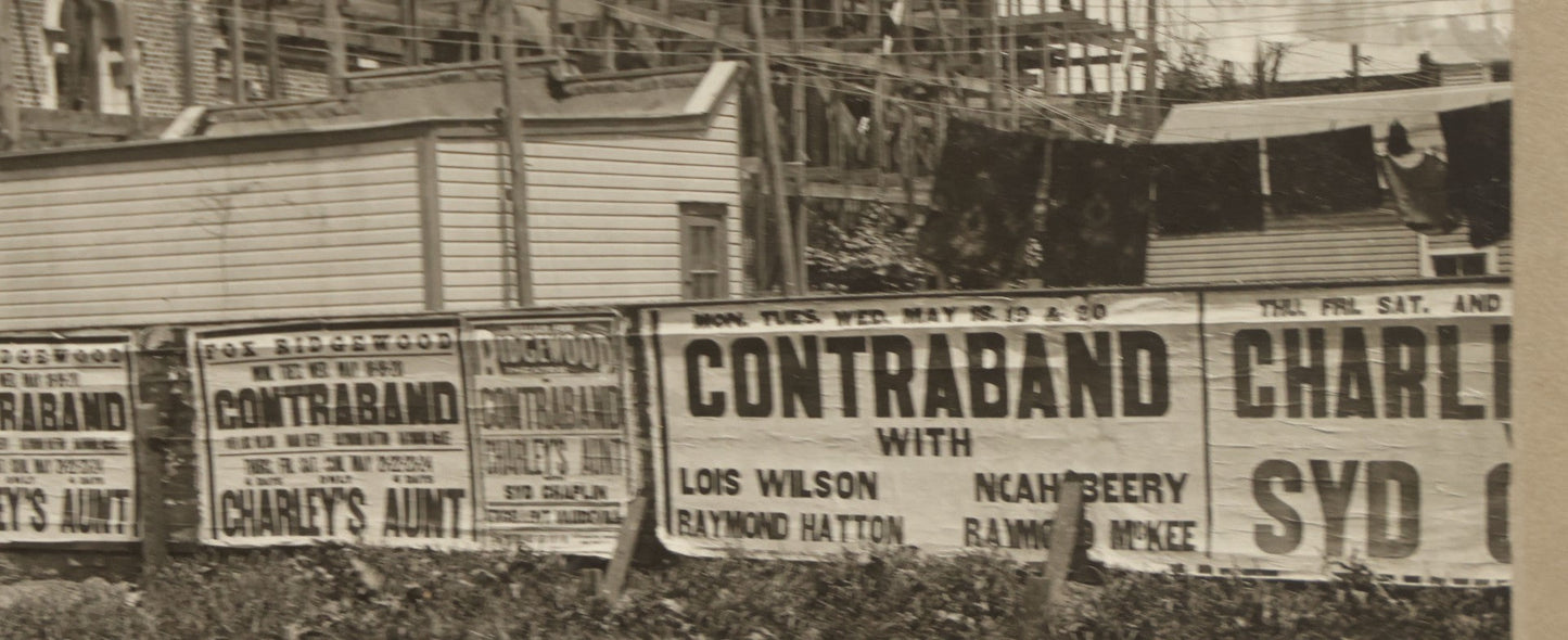 Lot 100 - Single Antique Boarded Photo Depicting A Building Under Construction, Possibly A Church In Queens, New York, With Posters Advertising The Fox Ridgewood Theater, Photo Marked "Condition Of Operations, May 19, 1925"