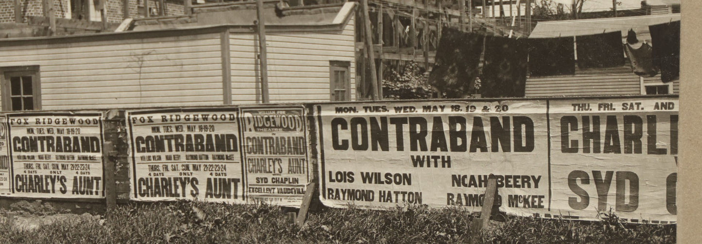 Lot 100 - Single Antique Boarded Photo Depicting A Building Under Construction, Possibly A Church In Queens, New York, With Posters Advertising The Fox Ridgewood Theater, Photo Marked "Condition Of Operations, May 19, 1925"