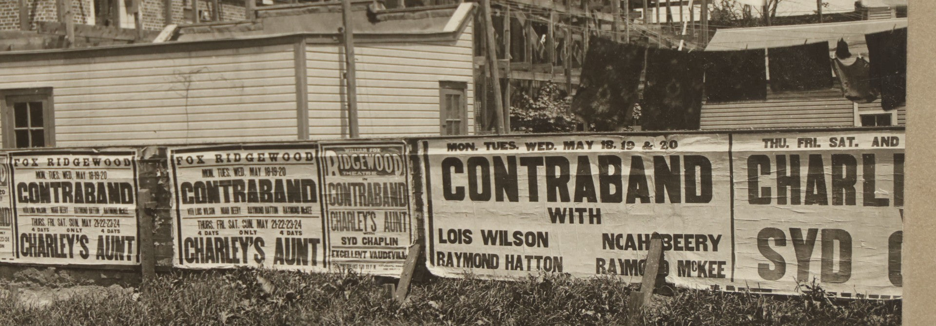 Lot 100 - Single Antique Boarded Photo Depicting A Building Under Construction, Possibly A Church In Queens, New York, With Posters Advertising The Fox Ridgewood Theater, Photo Marked "Condition Of Operations, May 19, 1925"