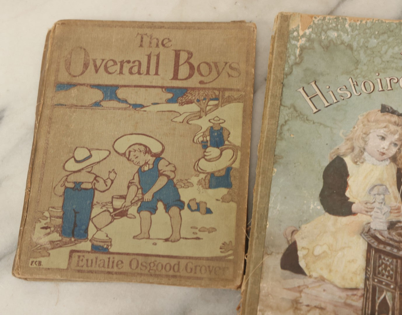 Lot 139 - Grouping Of Six Antique Children's Books Including "Mon Histoire De France," "The Overall Boys," "The Vineyard," "Nursery Rhymes," And Others, Fair To Poor Condition 