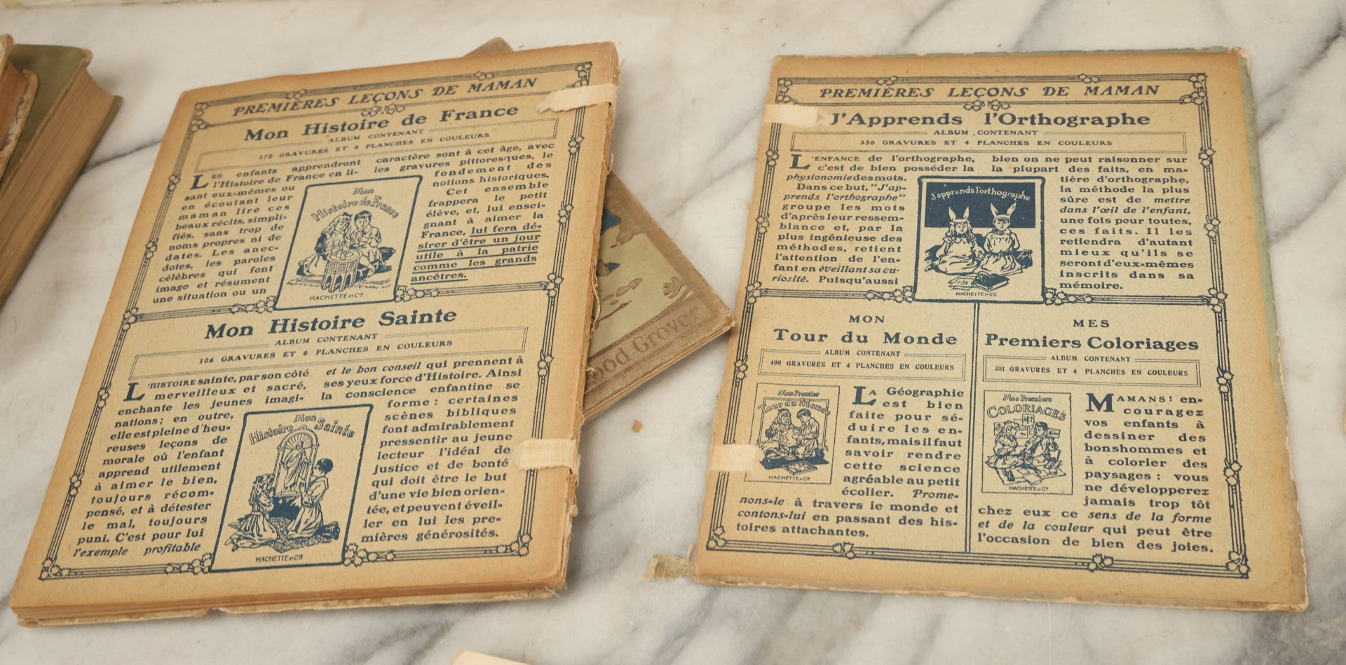 Lot 139 - Grouping Of Six Antique Children's Books Including "Mon Histoire De France," "The Overall Boys," "The Vineyard," "Nursery Rhymes," And Others, Fair To Poor Condition 