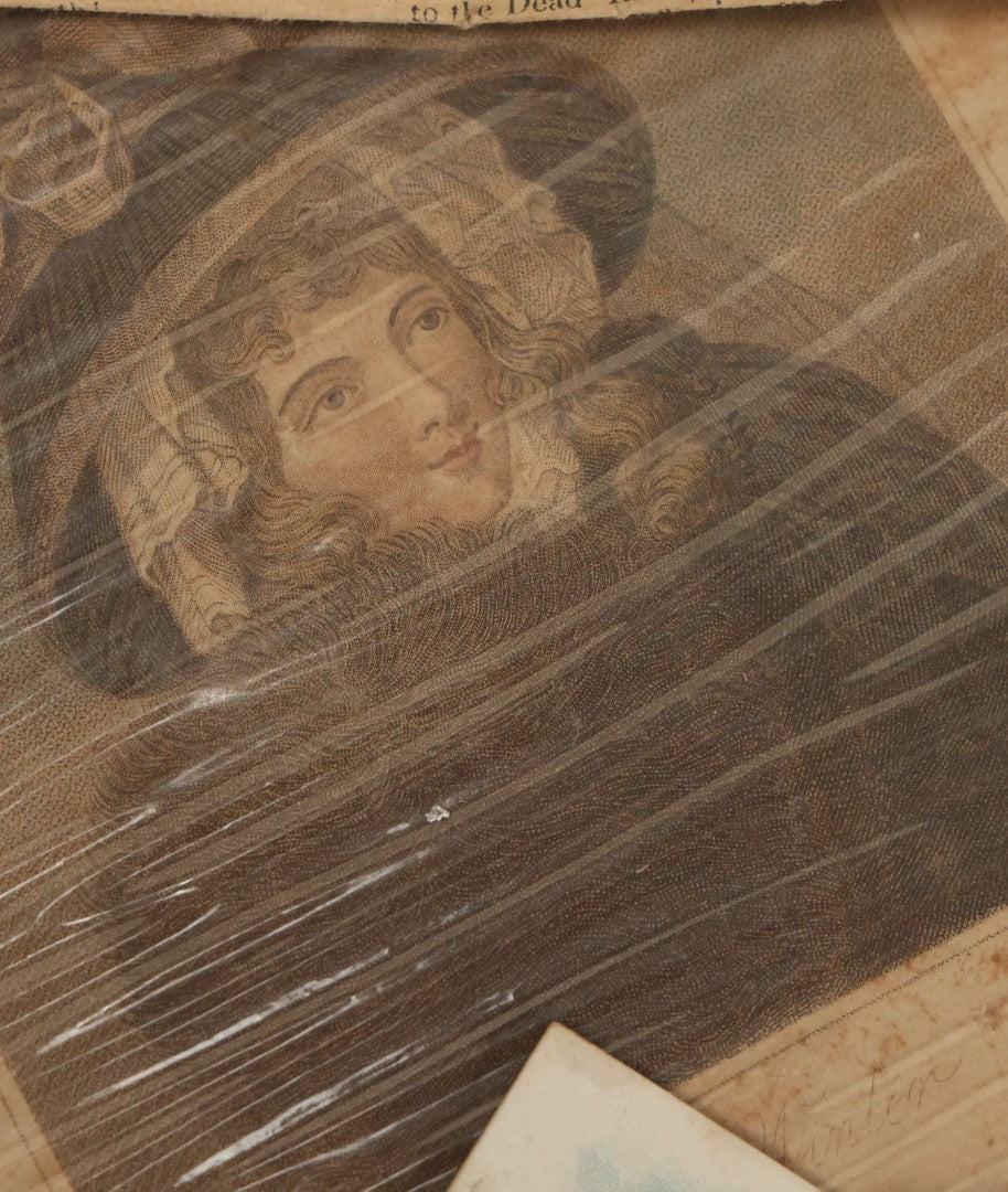 Lot 142 - Grouping Of Mixed Antique Ephemera As Found Including Early Hand Colored Winter Engraving, Friends' Reading Room Association Card, Numerous Tobacco Cards, Die Cuts, Etc., Approximately 35+ Pieces