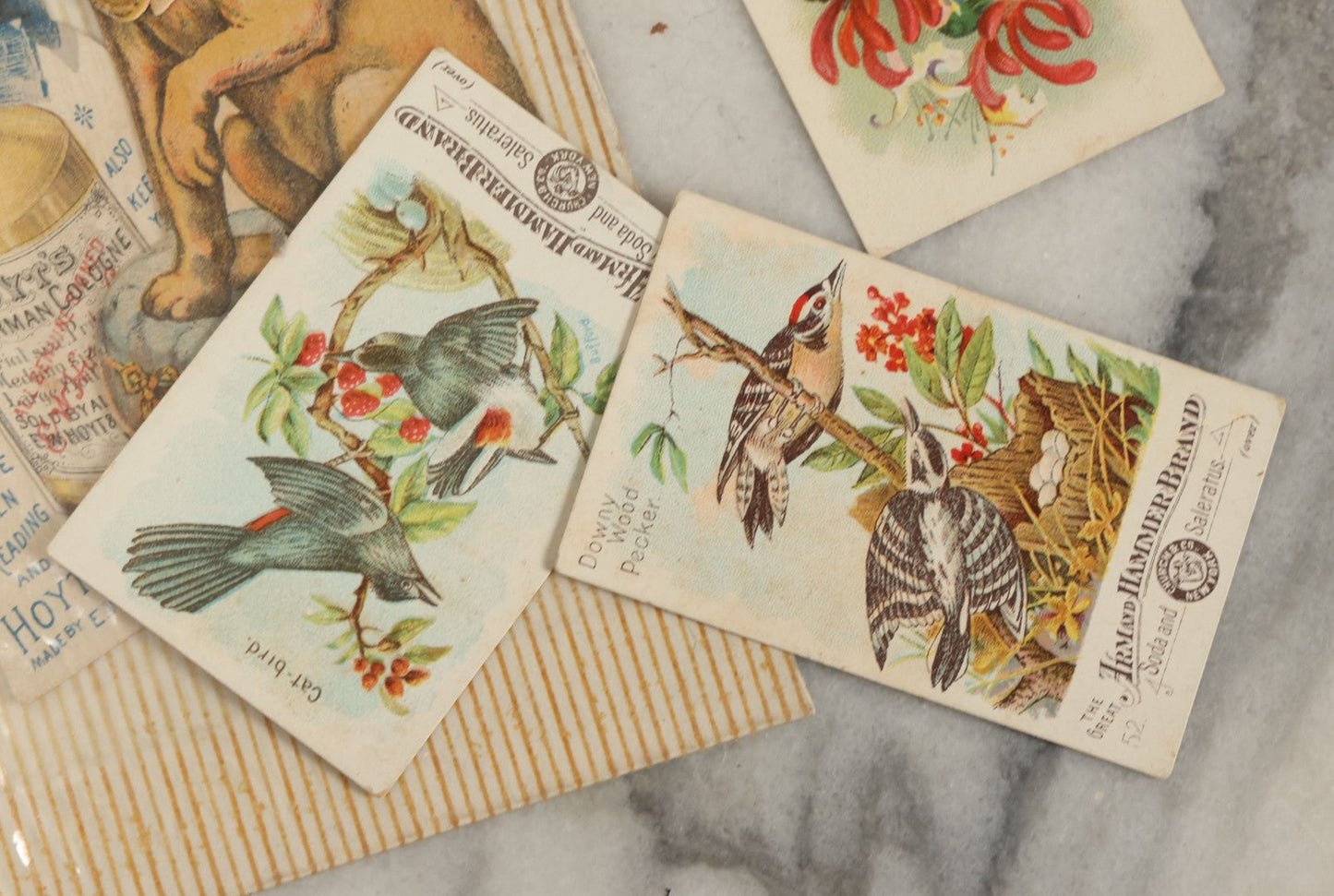 Lot 142 - Grouping Of Mixed Antique Ephemera As Found Including Early Hand Colored Winter Engraving, Friends' Reading Room Association Card, Numerous Tobacco Cards, Die Cuts, Etc., Approximately 35+ Pieces