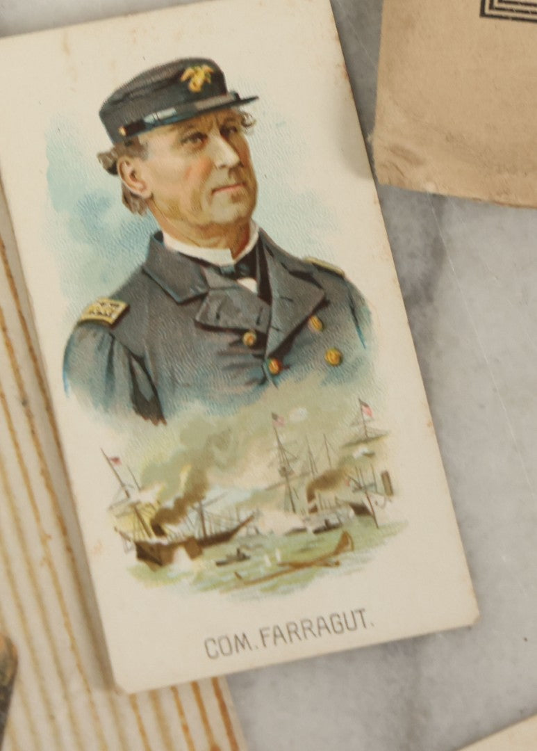 Lot 142 - Grouping Of Mixed Antique Ephemera As Found Including Early Hand Colored Winter Engraving, Friends' Reading Room Association Card, Numerous Tobacco Cards, Die Cuts, Etc., Approximately 35+ Pieces