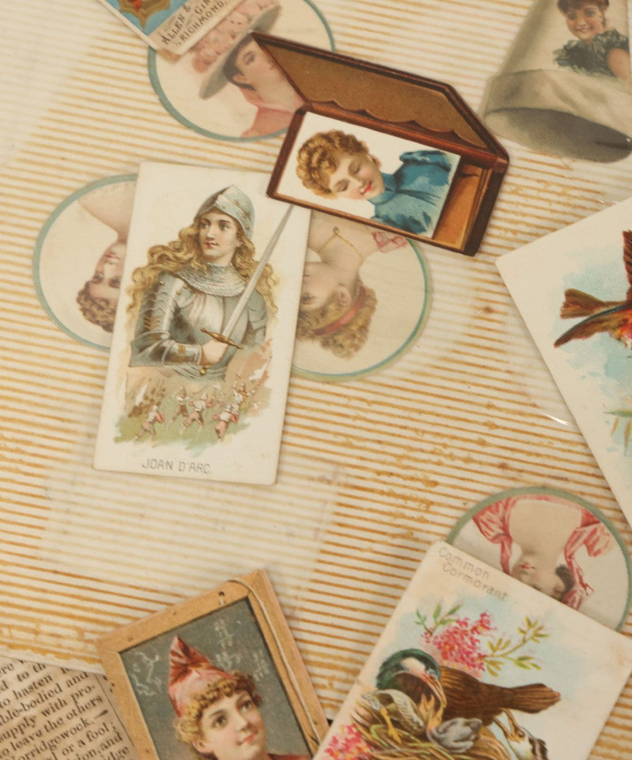 Lot 142 - Grouping Of Mixed Antique Ephemera As Found Including Early Hand Colored Winter Engraving, Friends' Reading Room Association Card, Numerous Tobacco Cards, Die Cuts, Etc., Approximately 35+ Pieces