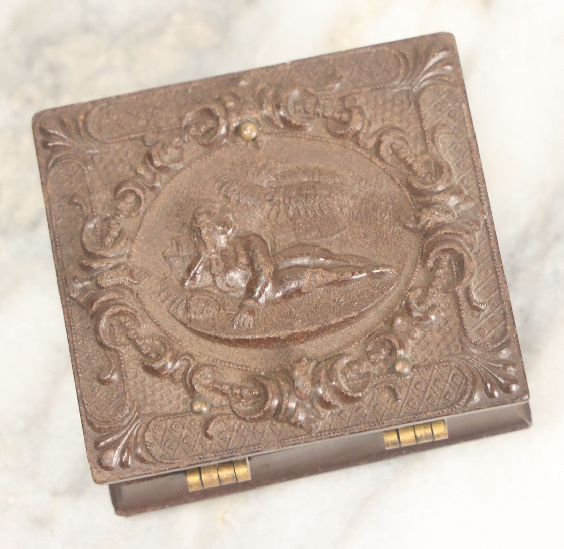 Lot 014 - Antique 1/16th Plate Ruby Ambrotype Photograph Of A Pretty Young Woman With A Long Ribbon In Her Hair In A Pictorial Thermoplastic Case Manufactured By Hoolmes, Booth, & Haydens' Daguerreotype, Photographic, And Ambrotype Goods