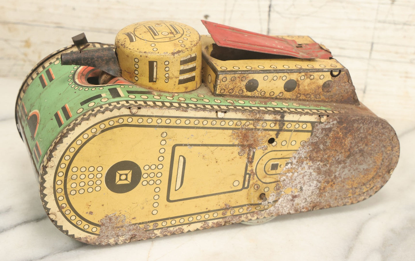 Lot 020 - Pair Of Vintage Tin Lithograph Toy Tanks Manufactured By Marx Toys, Fair Condition, Both Have Damage