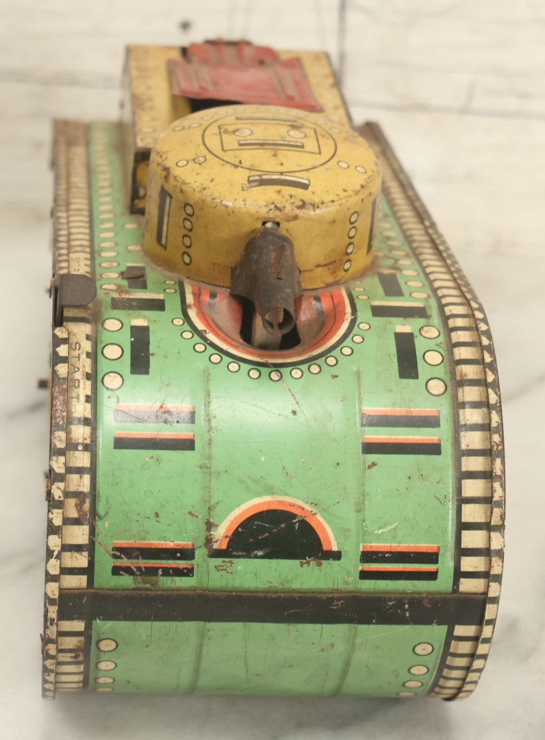 Lot 020 - Pair Of Vintage Tin Lithograph Toy Tanks Manufactured By Marx Toys, Fair Condition, Both Have Damage