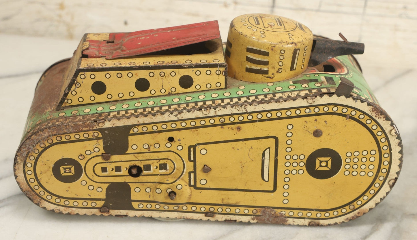 Lot 020 - Pair Of Vintage Tin Lithograph Toy Tanks Manufactured By Marx Toys, Fair Condition, Both Have Damage