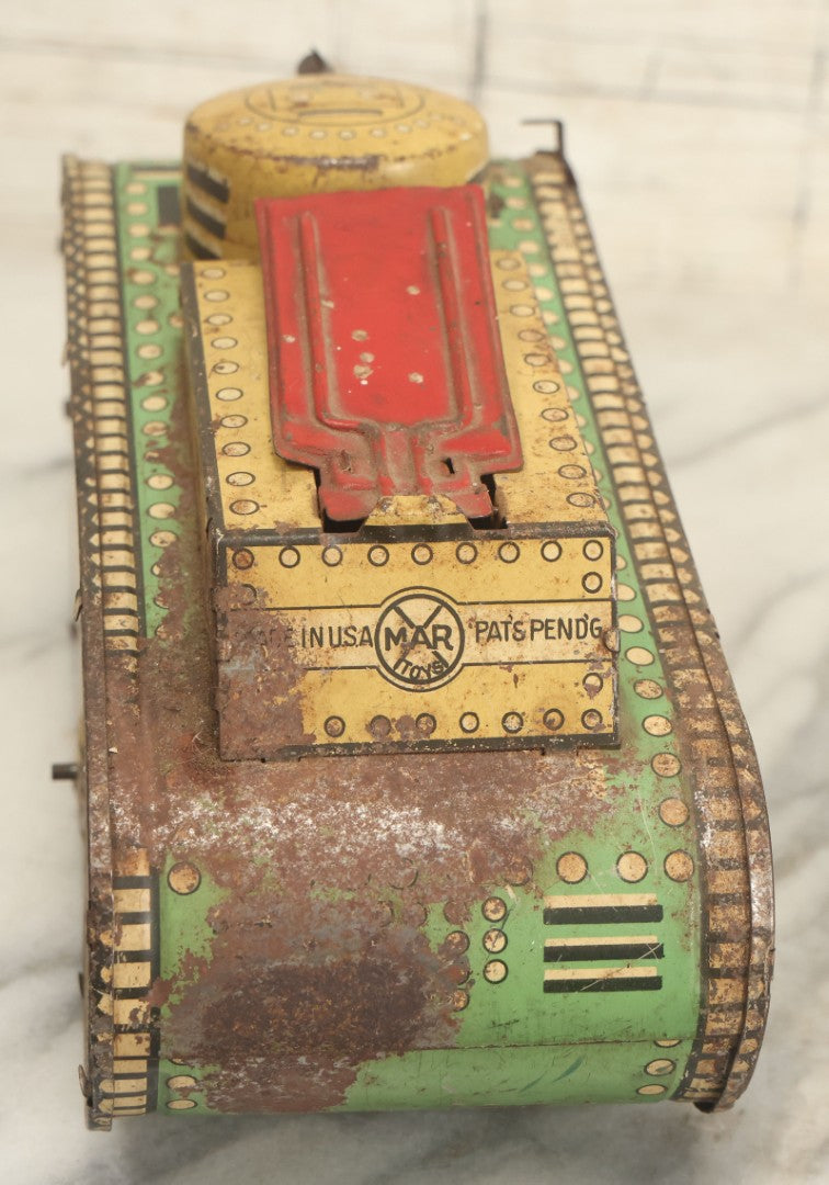 Lot 020 - Pair Of Vintage Tin Lithograph Toy Tanks Manufactured By Marx Toys, Fair Condition, Both Have Damage