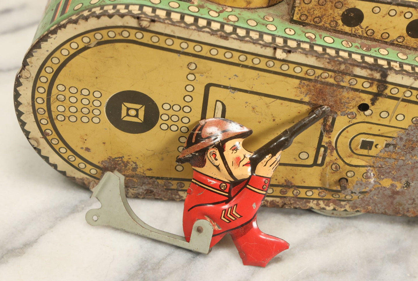 Lot 020 - Pair Of Vintage Tin Lithograph Toy Tanks Manufactured By Marx Toys, Fair Condition, Both Have Damage