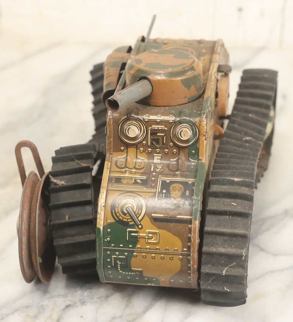 Lot 020 - Pair Of Vintage Tin Lithograph Toy Tanks Manufactured By Marx Toys, Fair Condition, Both Have Damage