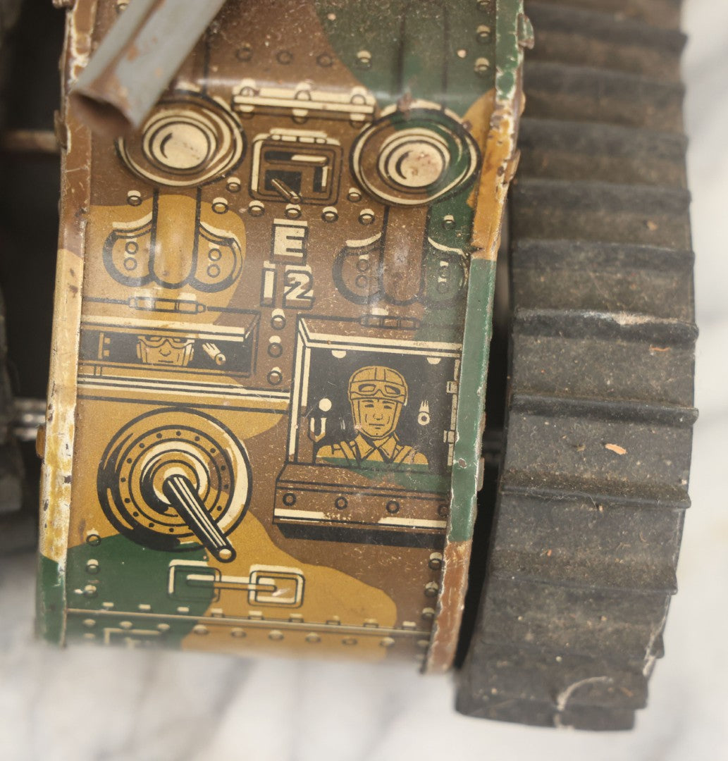 Lot 020 - Pair Of Vintage Tin Lithograph Toy Tanks Manufactured By Marx Toys, Fair Condition, Both Have Damage