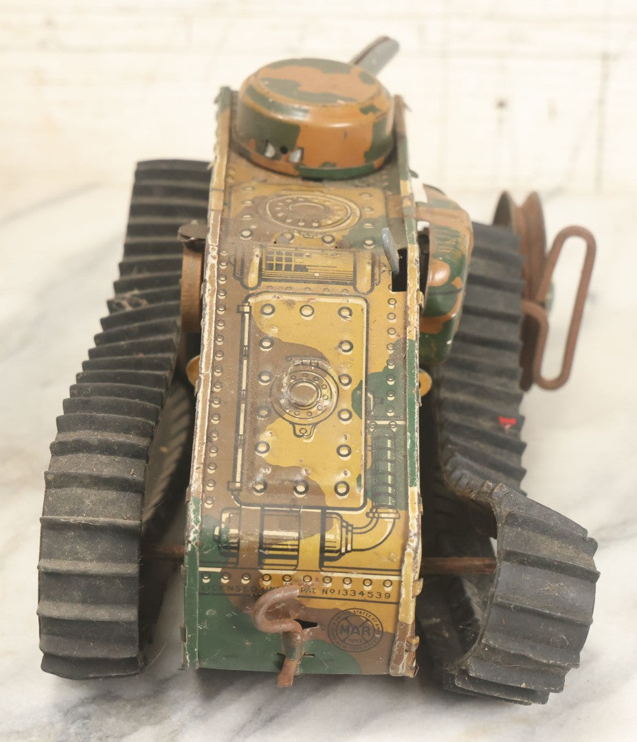 Lot 020 - Pair Of Vintage Tin Lithograph Toy Tanks Manufactured By Marx Toys, Fair Condition, Both Have Damage