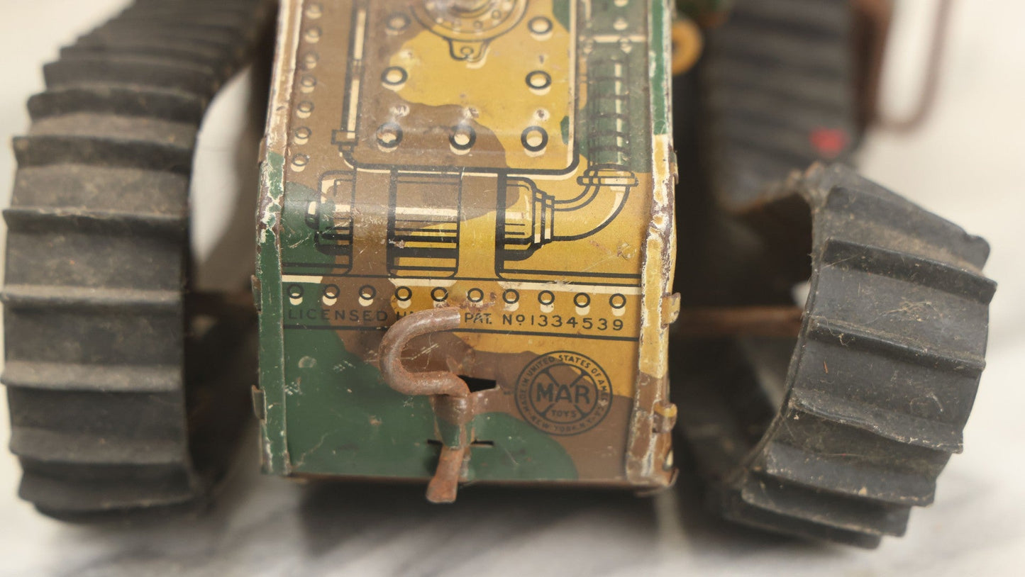 Lot 020 - Pair Of Vintage Tin Lithograph Toy Tanks Manufactured By Marx Toys, Fair Condition, Both Have Damage