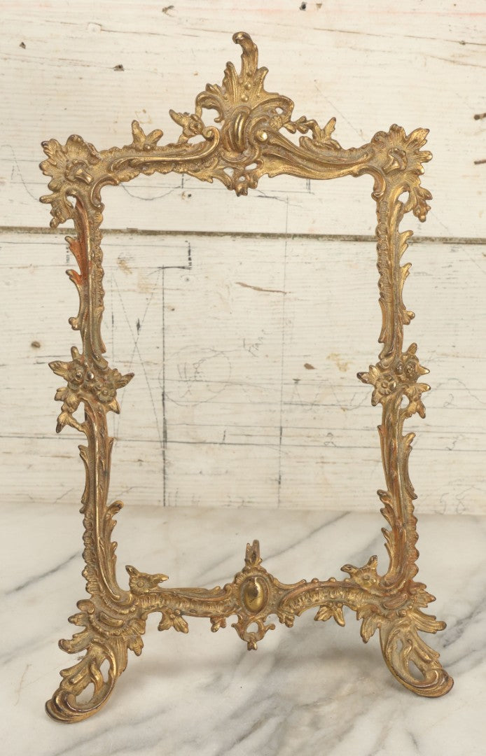 Lot 021 - Antique Brass Ormolu Ornate Rococo Baroque Picture Frame, No Glass In Frame, Overall Dimensions 9-1/2"W x 15-3/8"H, Frame Will Accept 7"W x 10"H