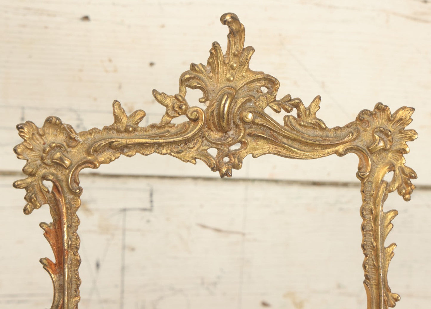 Lot 021 - Antique Brass Ormolu Ornate Rococo Baroque Picture Frame, No Glass In Frame, Overall Dimensions 9-1/2"W x 15-3/8"H, Frame Will Accept 7"W x 10"H