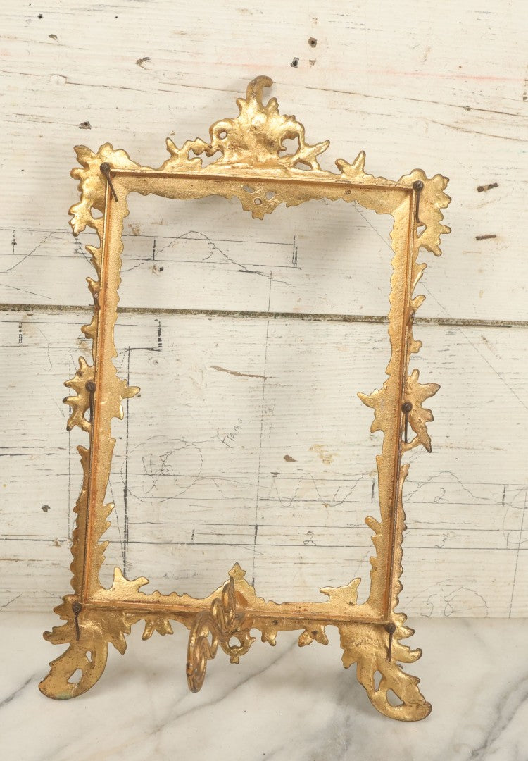Lot 021 - Antique Brass Ormolu Ornate Rococo Baroque Picture Frame, No Glass In Frame, Overall Dimensions 9-1/2"W x 15-3/8"H, Frame Will Accept 7"W x 10"H