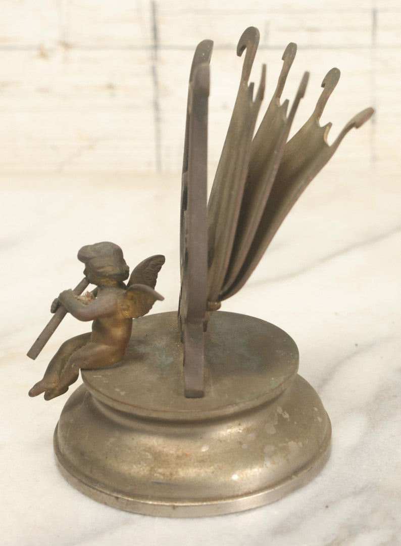 Lot 023 - Antique Figural Sheet Music Or Letter Holder With Cherub Playing Flute Motif, Cast Spelter / Brass