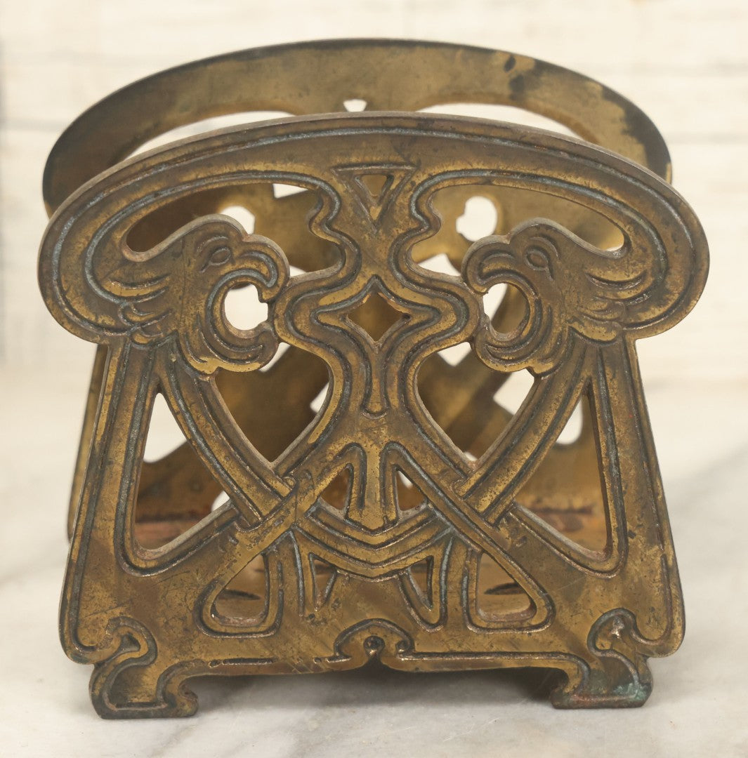 Lot 024 - Antique Cast Brass Art Deco Napkin Or Letter Holder With Griffin Motif