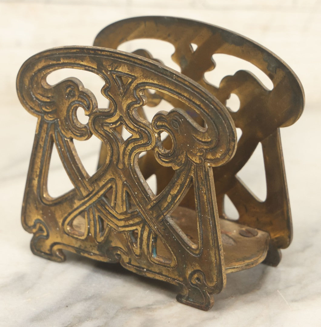 Lot 024 - Antique Cast Brass Art Deco Napkin Or Letter Holder With Griffin Motif