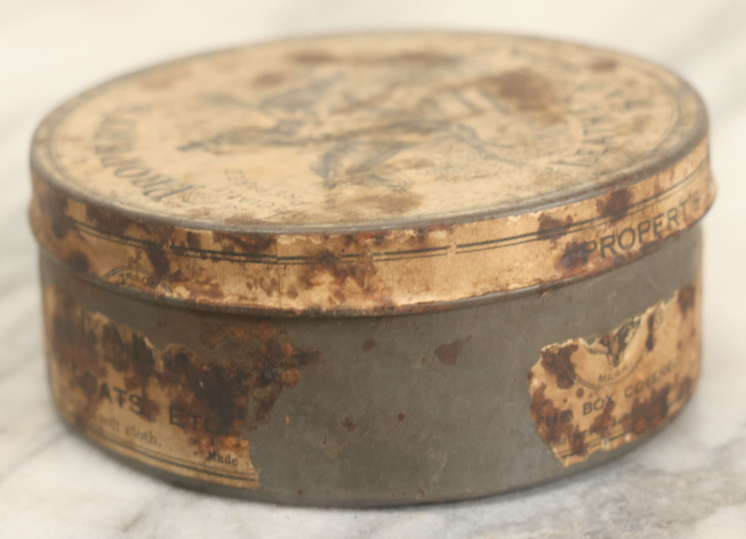 Lot 028 - Antique Propert's Specially Prepared Leather And Saddle Soap Tin With Partial Paper Label