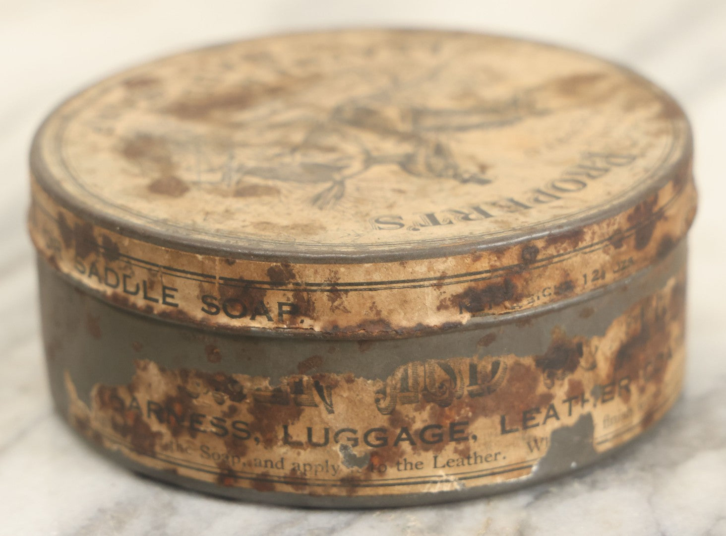 Lot 028 - Antique Propert's Specially Prepared Leather And Saddle Soap Tin With Partial Paper Label