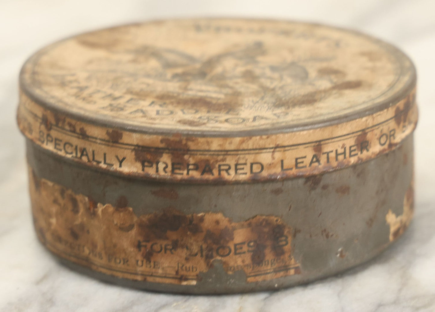 Lot 028 - Antique Propert's Specially Prepared Leather And Saddle Soap Tin With Partial Paper Label