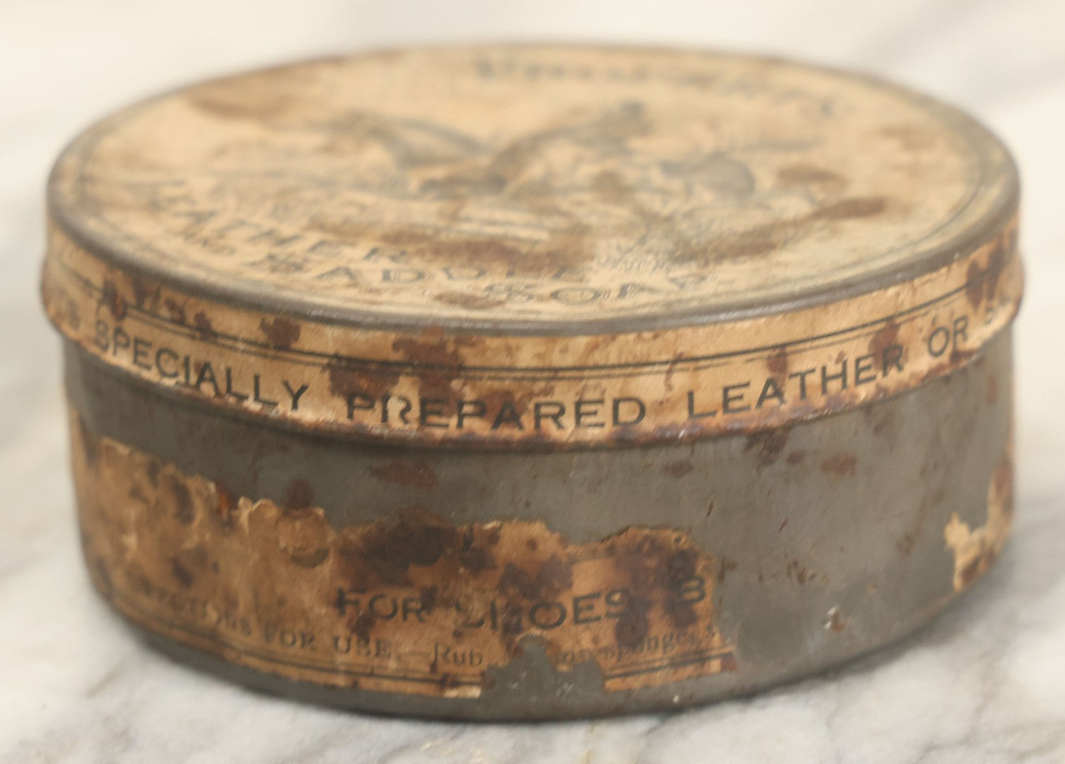 Lot 028 - Antique Propert's Specially Prepared Leather And Saddle Soap Tin With Partial Paper Label