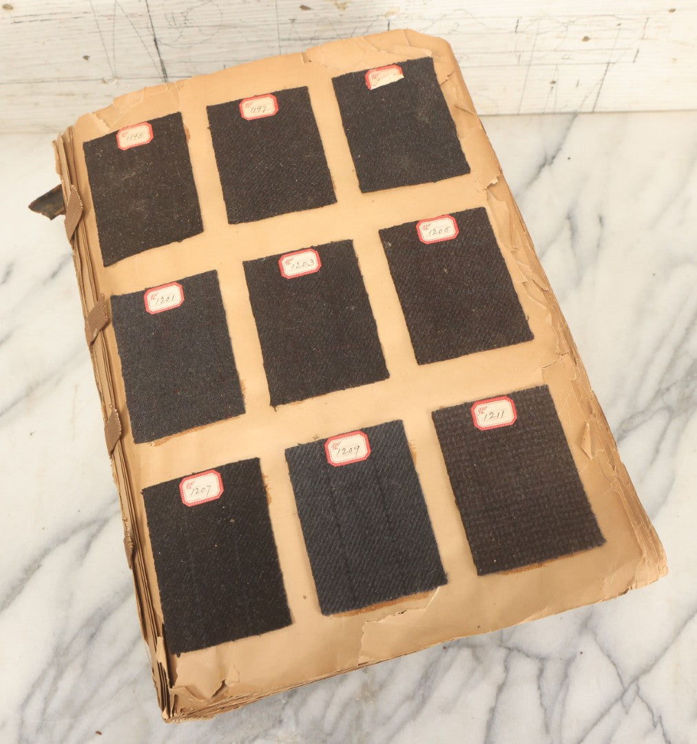 Lot 032 - Antique Sample Fabric Wool Swatch Book From Calumet Woolen Co., Styles No. 1195-1661 & Great River Woolen Co., Styles No. 1-1303, Containing Dozens Of Fabric Samples, Missing Front Cover, Dated 1894 