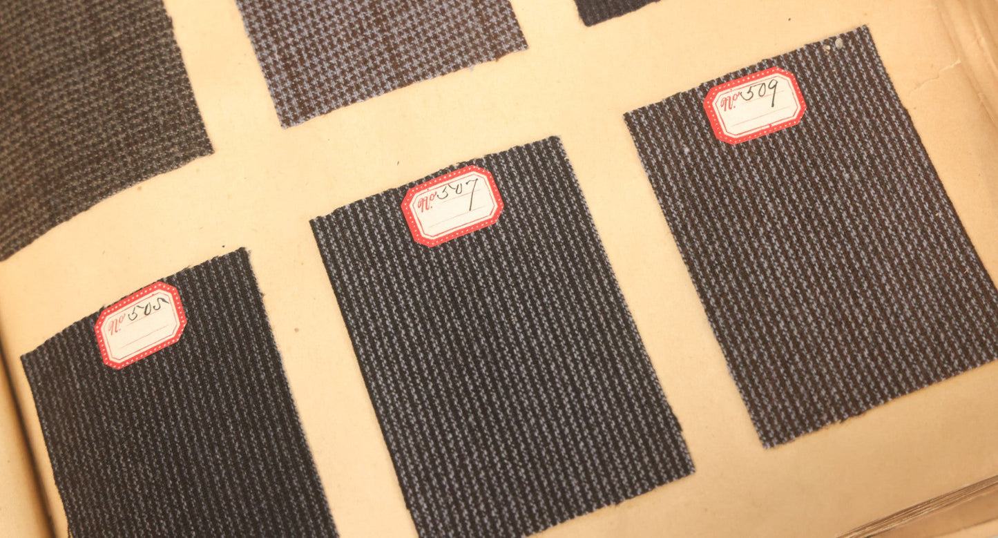 Lot 032 - Antique Sample Fabric Wool Swatch Book From Calumet Woolen Co., Styles No. 1195-1661 & Great River Woolen Co., Styles No. 1-1303, Containing Dozens Of Fabric Samples, Missing Front Cover, Dated 1894 