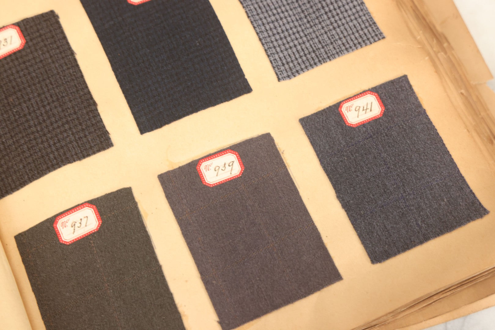 Lot 032 - Antique Sample Fabric Wool Swatch Book From Calumet Woolen Co., Styles No. 1195-1661 & Great River Woolen Co., Styles No. 1-1303, Containing Dozens Of Fabric Samples, Missing Front Cover, Dated 1894 