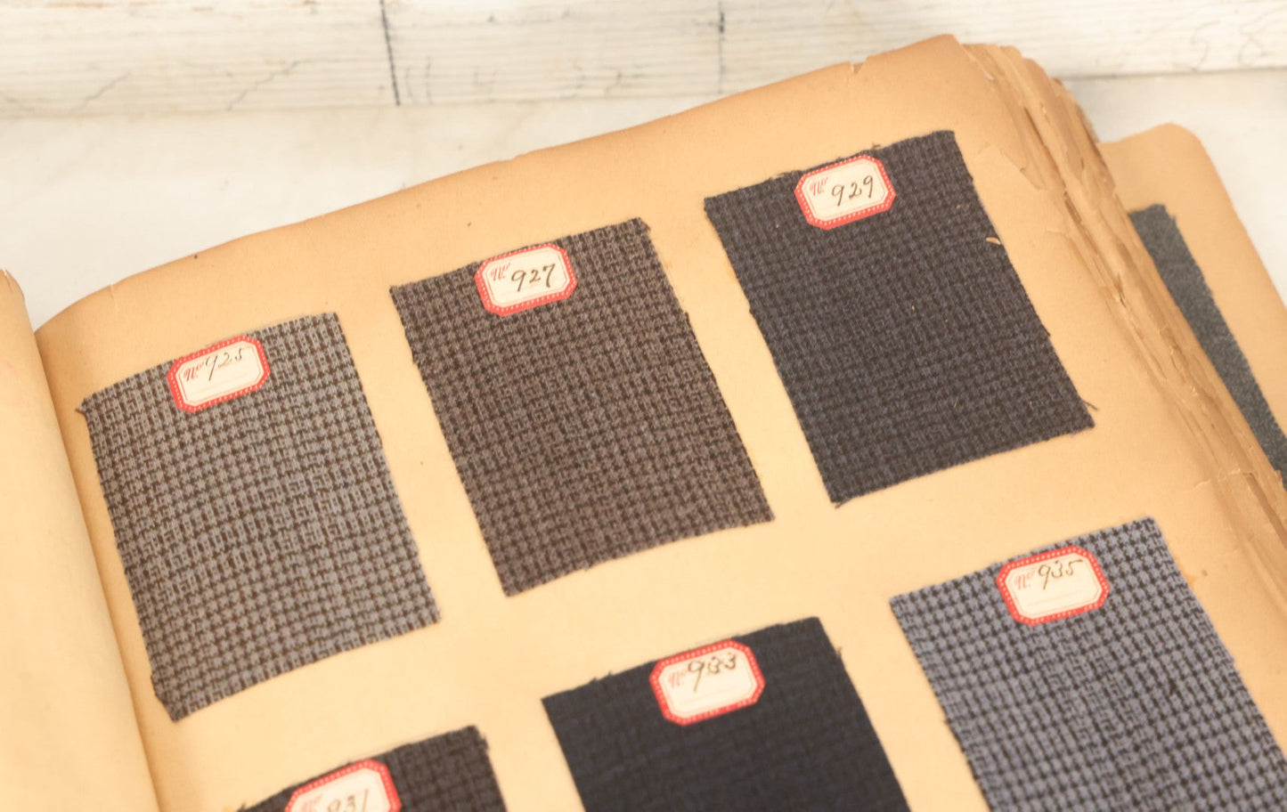 Lot 032 - Antique Sample Fabric Wool Swatch Book From Calumet Woolen Co., Styles No. 1195-1661 & Great River Woolen Co., Styles No. 1-1303, Containing Dozens Of Fabric Samples, Missing Front Cover, Dated 1894 