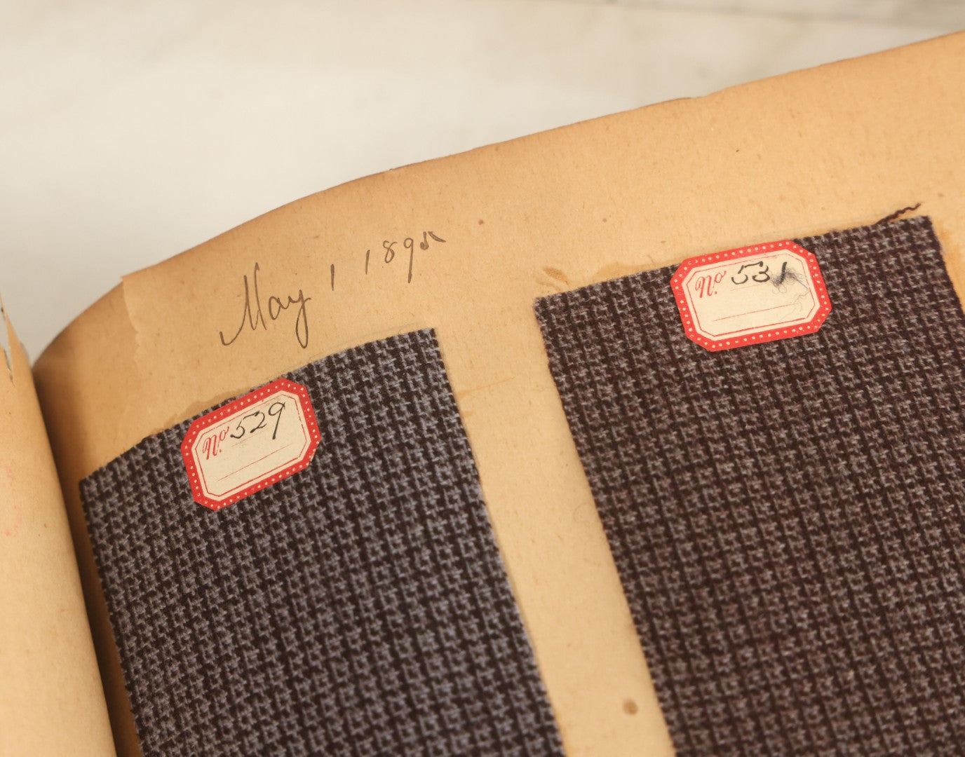 Lot 032 - Antique Sample Fabric Wool Swatch Book From Calumet Woolen Co., Styles No. 1195-1661 & Great River Woolen Co., Styles No. 1-1303, Containing Dozens Of Fabric Samples, Missing Front Cover, Dated 1894 