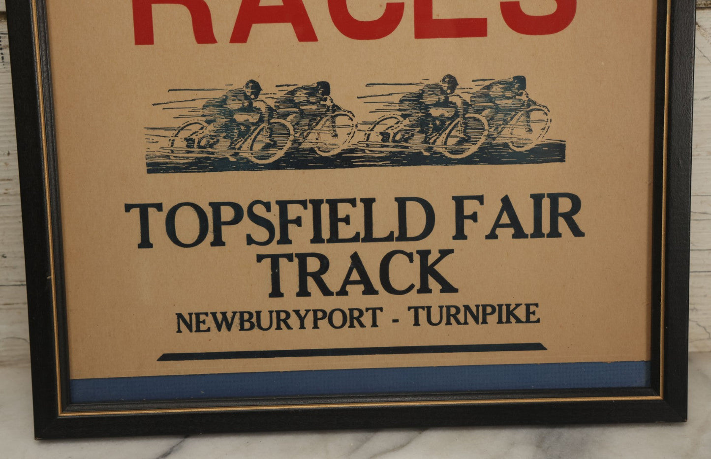 Lot 038 - Vintage Motorcycle Races Screen Printed Poster In Frame, Topsfield Fair Track, Newburyport Turnpike, Massachusetts, Circa 1980s, Trimmed