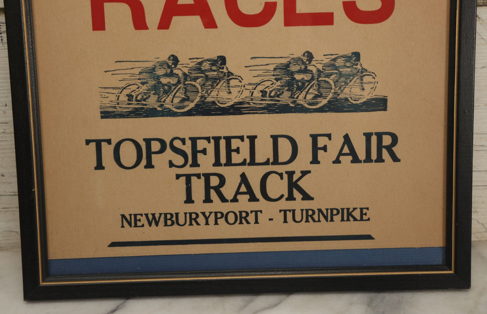 Lot 038 - Vintage Motorcycle Races Screen Printed Poster In Frame, Topsfield Fair Track, Newburyport Turnpike, Massachusetts, Circa 1980s, Trimmed