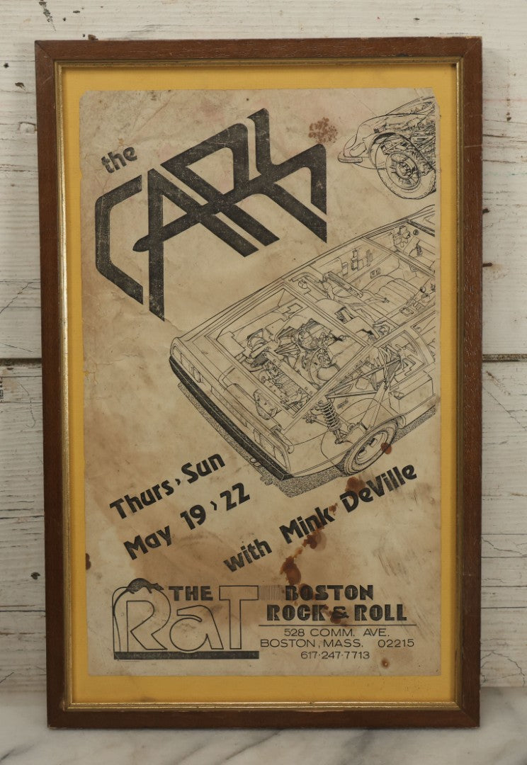 Lot 042 - Vintage Concert Flyer Poster, The Cars With Mink Deville At The Rat (The Rathskeller), 528 Commonwealth Avenue, Kenmore Square, Boston, Thursday, May 19 - Sunday, May 22, 1977, Boston Rock & Roll, Framed