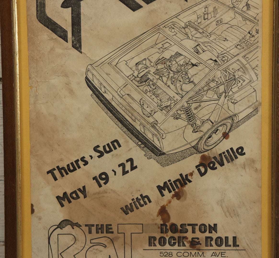 Lot 042 - Vintage Concert Flyer Poster, The Cars With Mink Deville At The Rat (The Rathskeller), 528 Commonwealth Avenue, Kenmore Square, Boston, Thursday, May 19 - Sunday, May 22, 1977, Boston Rock & Roll, Framed