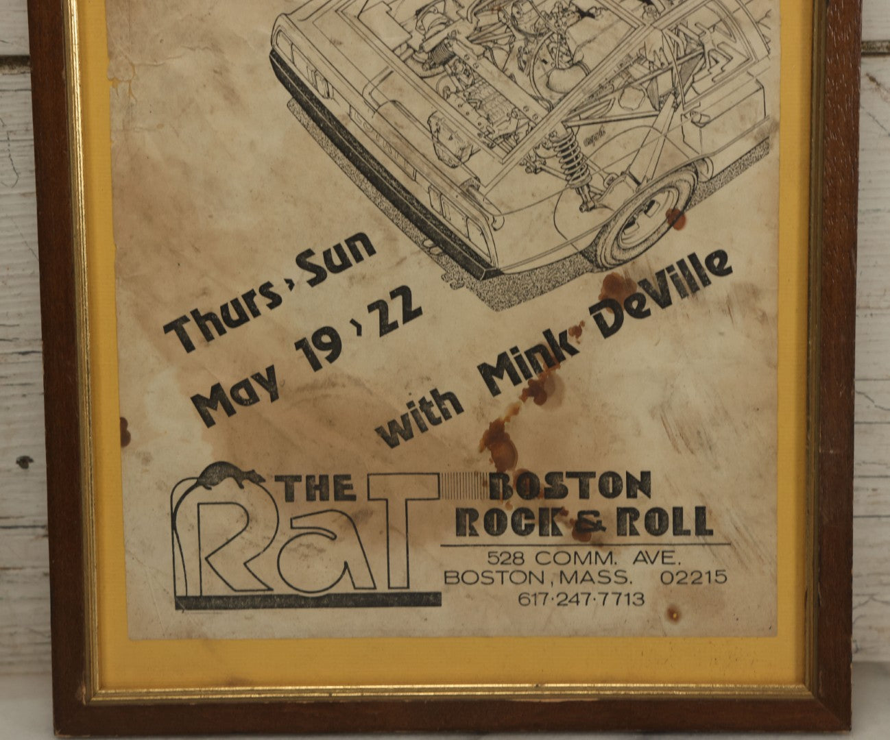 Lot 042 - Vintage Concert Flyer Poster, The Cars With Mink Deville At The Rat (The Rathskeller), 528 Commonwealth Avenue, Kenmore Square, Boston, Thursday, May 19 - Sunday, May 22, 1977, Boston Rock & Roll, Framed