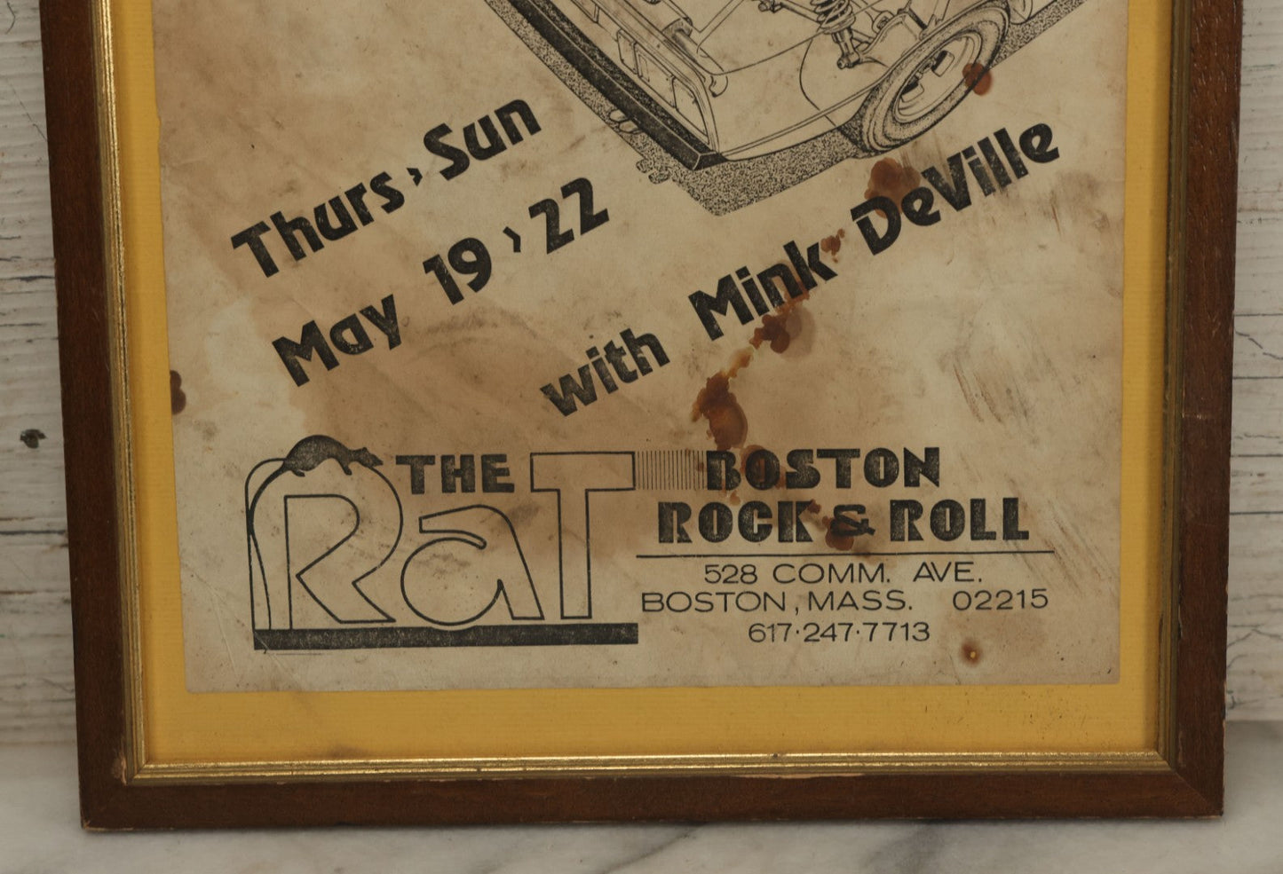 Lot 042 - Vintage Concert Flyer Poster, The Cars With Mink Deville At The Rat (The Rathskeller), 528 Commonwealth Avenue, Kenmore Square, Boston, Thursday, May 19 - Sunday, May 22, 1977, Boston Rock & Roll, Framed