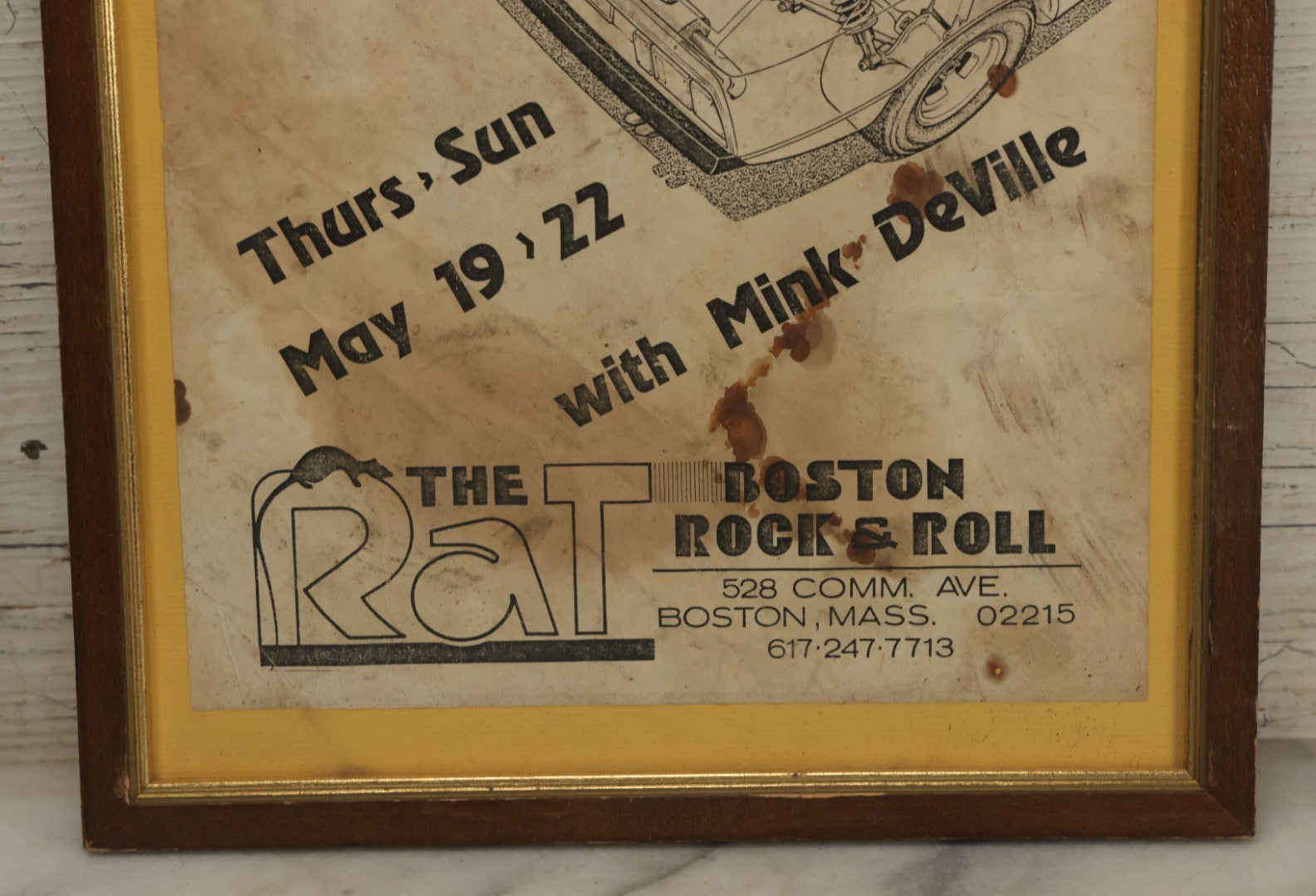 Lot 042 - Vintage Concert Flyer Poster, The Cars With Mink Deville At The Rat (The Rathskeller), 528 Commonwealth Avenue, Kenmore Square, Boston, Thursday, May 19 - Sunday, May 22, 1977, Boston Rock & Roll, Framed