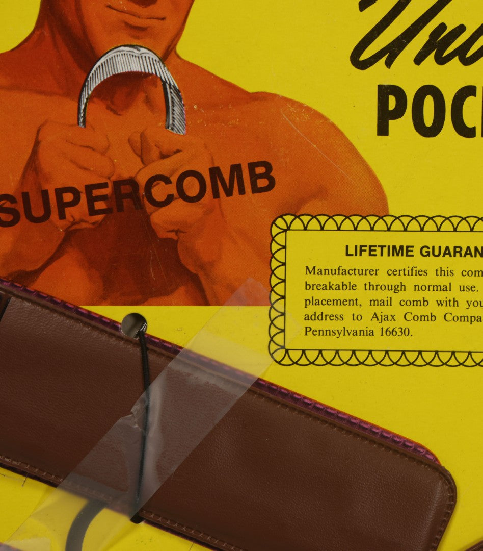 Lot 043 - Vintage Ajax Unbreakable Pocket Combs Supercomb Store Display With Nine Combs & Sleeves, Ajax Reorder Number 5050 Display, Double Sided A-Frame, Note Some Bonehead Put Tape All Over This