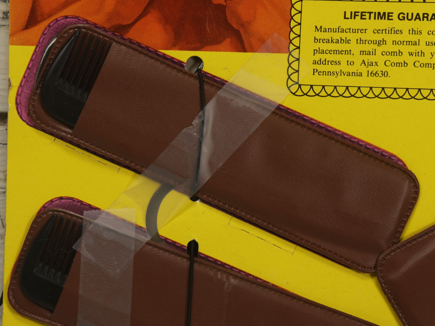 Lot 043 - Vintage Ajax Unbreakable Pocket Combs Supercomb Store Display With Nine Combs & Sleeves, Ajax Reorder Number 5050 Display, Double Sided A-Frame, Note Some Bonehead Put Tape All Over This