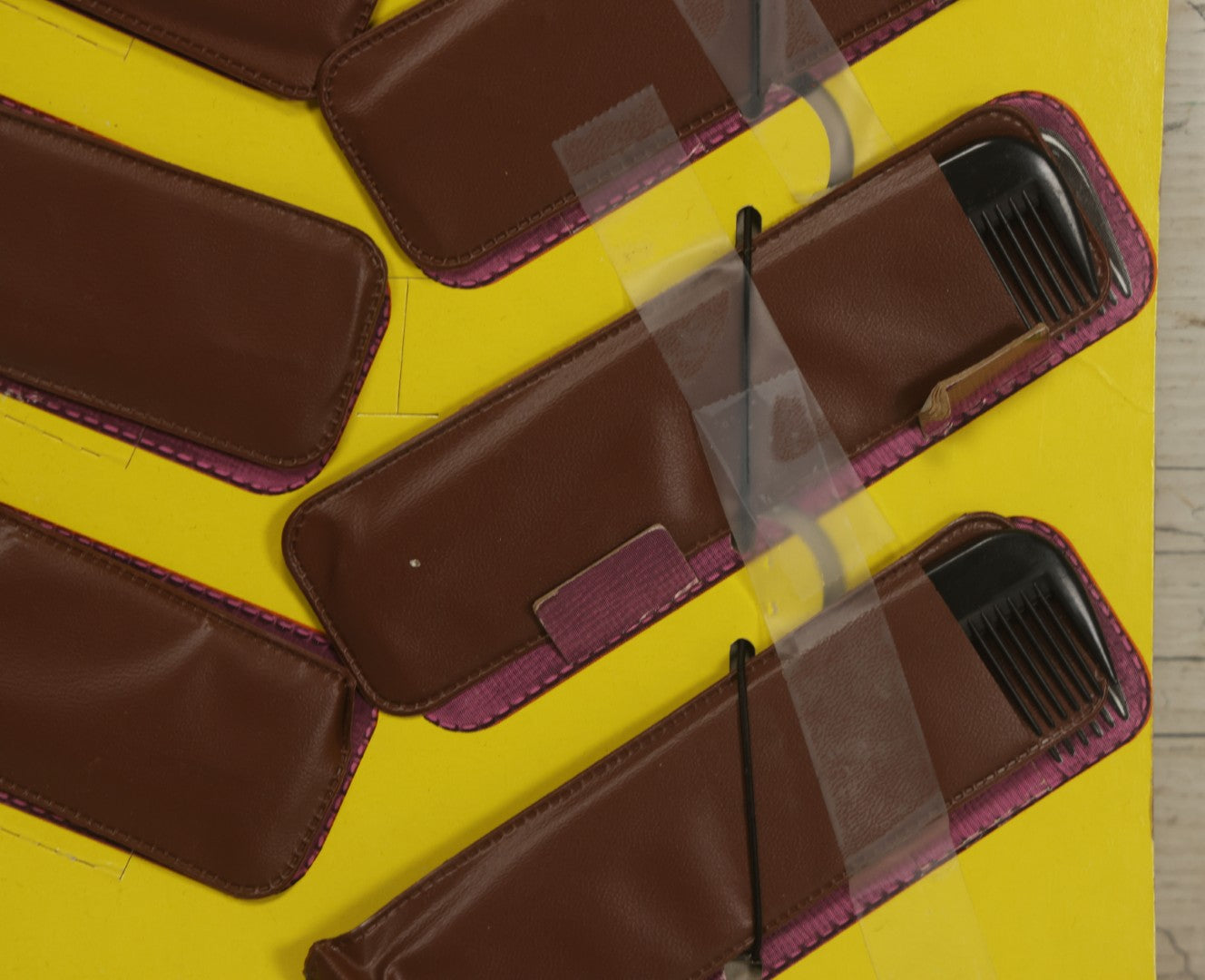 Lot 043 - Vintage Ajax Unbreakable Pocket Combs Supercomb Store Display With Nine Combs & Sleeves, Ajax Reorder Number 5050 Display, Double Sided A-Frame, Note Some Bonehead Put Tape All Over This