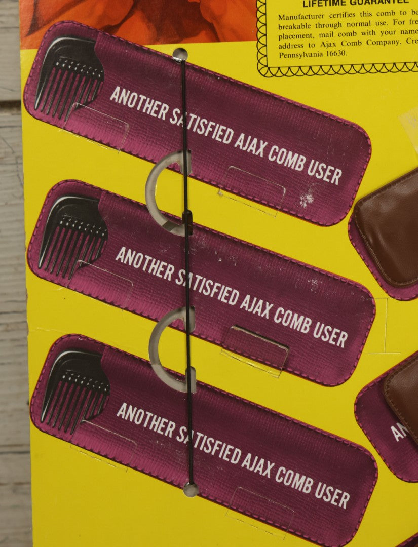 Lot 043 - Vintage Ajax Unbreakable Pocket Combs Supercomb Store Display With Nine Combs & Sleeves, Ajax Reorder Number 5050 Display, Double Sided A-Frame, Note Some Bonehead Put Tape All Over This