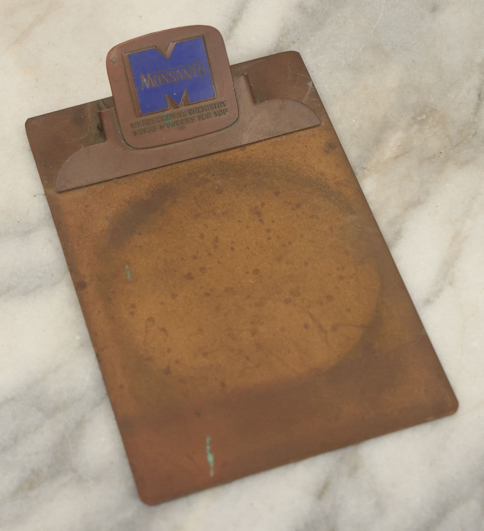 Lot 044 - Vintage Metal Monsanto Advertising Mini Clipboard, "Where Creative Chemistry Works Wonders For You," Felt Backing