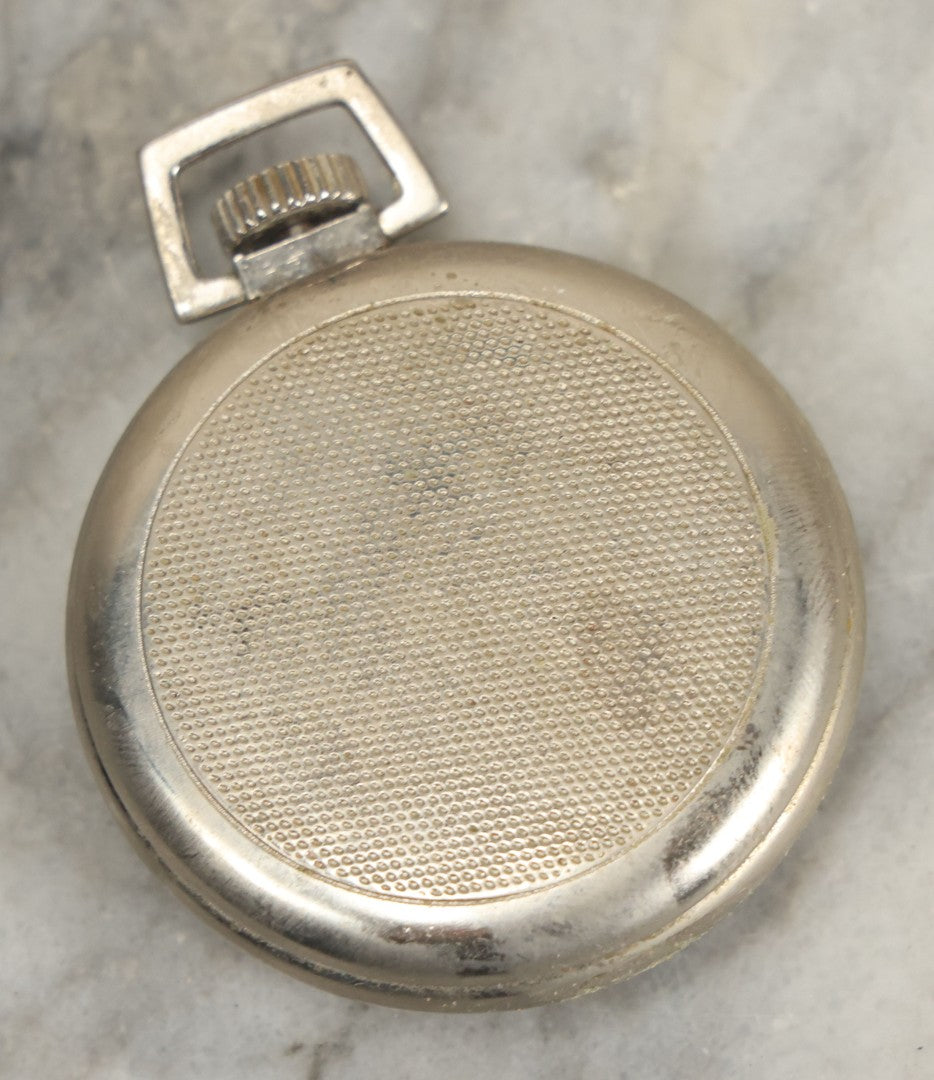 Lot 045 - Vintage Steeple Clock Style Pocket Watch Display Holder With Westclox Bull's Eye Pocket Watch (Not Working), Beehive Motif, Identification, Dated 1960